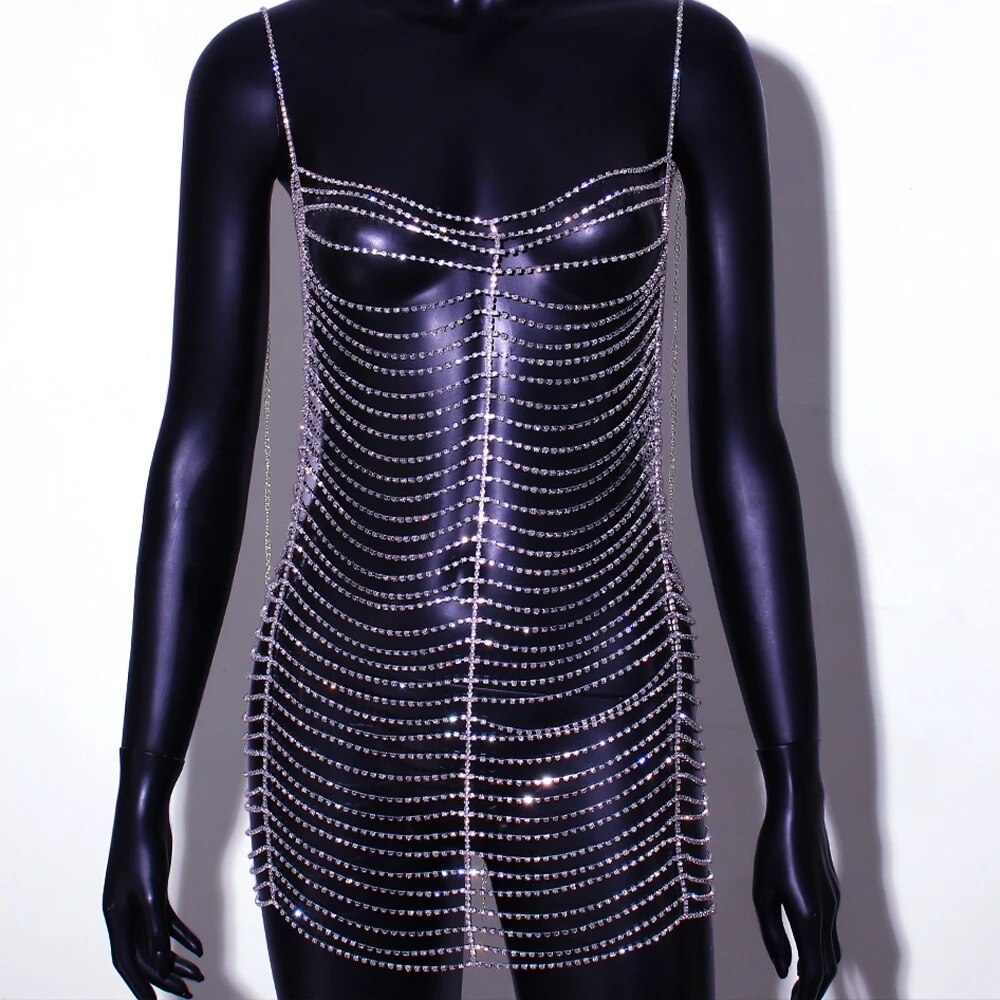 StoneFans Rhinestone Bodysuit Dress Women for Party Sexy Top Fashion Summer Bikini Fashion Rave Bodies Chain Wholesale Harness