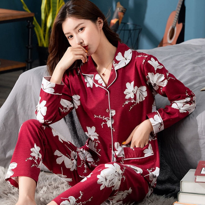 100% Cotton Pajama For Women Winter Soild Pink Pijamas Feminino Warm Sleepwear White PJ 2021 Fashion Pure Cotton Pyjama Femme