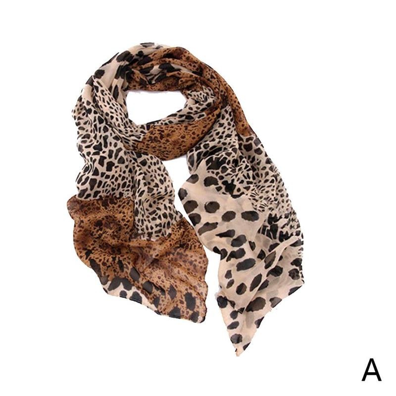 Fashion Elegant Women Leopard Chiffon Long Neck Large Scarf Wrap Shawl Stole Scarves Wraps Women Female