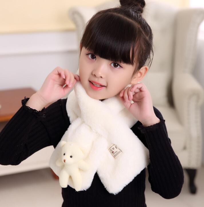 Autumn Winter Imitation Rabbit Hair Outdoor Keep Warm Scarf Solid Children&#39;s Scarf Baby Boys Girls Plush Bear Neck Warm Scarves