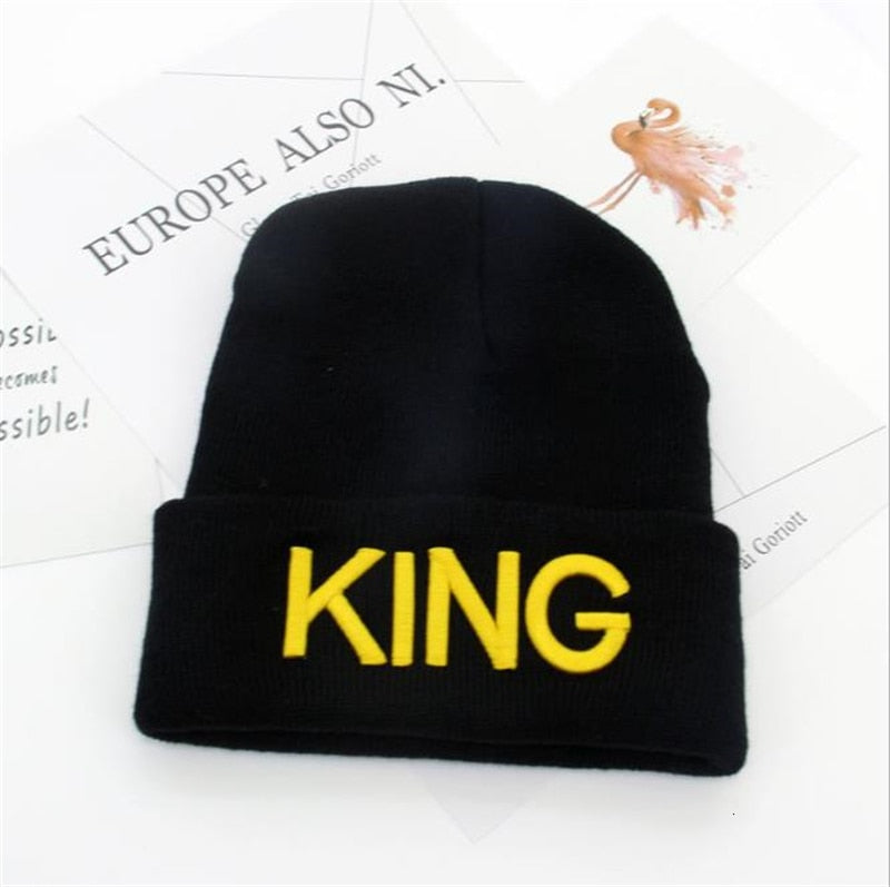 Beanies KING QUEEN Letter Embroidery Warm Hat Knitted Cap Hip Hop Men Women Lovers Street Dance Bonnet Skullies Black White