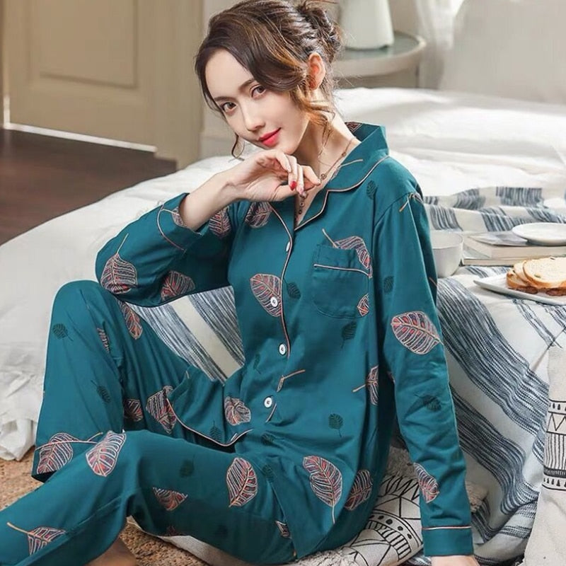 100% Cotton Pajama For Women Winter Soild Pink Pijamas Feminino Warm Sleepwear White PJ 2021 Fashion Pure Cotton Pyjama Femme