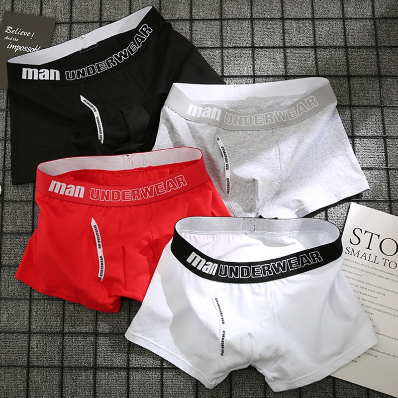 Men&#39;s Boxer Cotton Letter Boxers Solid Underpants Male Stretch Shorts Boys Underwear Breathable Lingerie Men Comfortable Boxer