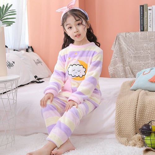 New Flannel Kids Pajamas 2021 Autumn Winter Girl Boy Sleepwear Set Baby Clothes Animal Cartoon Coral Fleece Children&#39;s Pyjamas