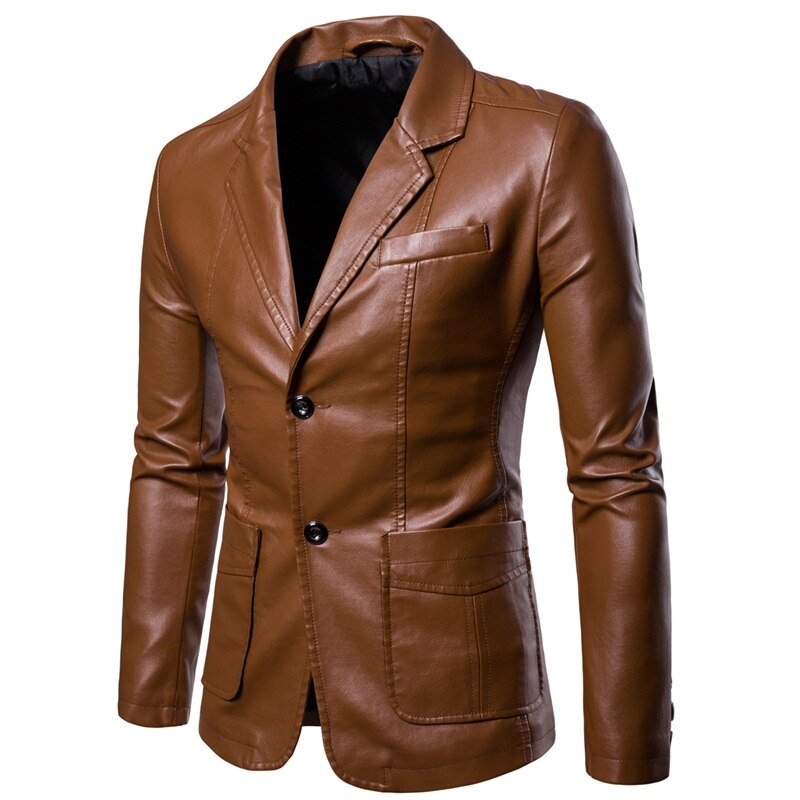 2022 Spring Autumn Fashion New Men&#39;s Lapel Leather Dress Suit Coat / Male Business Casual Pu Blazers Jacket