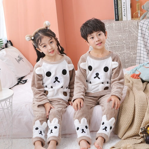 New Flannel Kids Pajamas 2021 Autumn Winter Girl Boy Sleepwear Set Baby Clothes Animal Cartoon Coral Fleece Children&#39;s Pyjamas