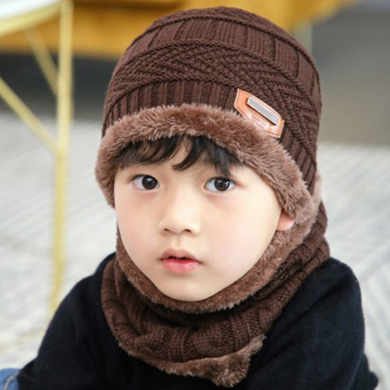 Children Winter Knit Hats Girls Beanie Hat Kids Newest Cap Scarf Set Warm Skull Neck Warmer with Thick Fleece Lined Winter Child