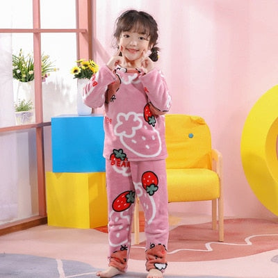 New Flannel Kids Pajamas 2021 Autumn Winter Girl Boy Sleepwear Set Baby Clothes Animal Cartoon Coral Fleece Children&#39;s Pyjamas