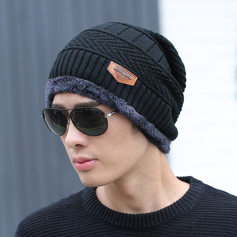 Coral Fleece Scarf Winter Hat Soft Men&#39;s Beanie шапка мужская Warm Hat gorras hombre Knitted Double Layer Cap touca masculina