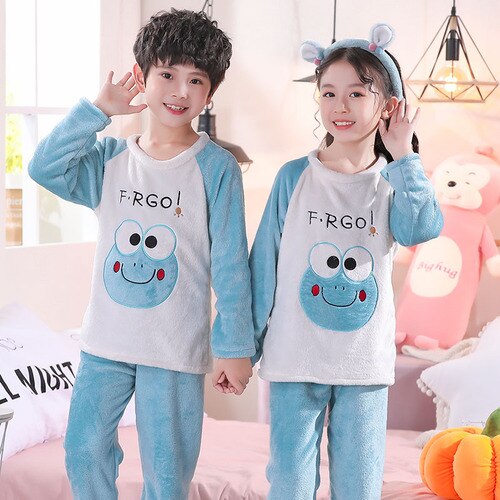 New Flannel Kids Pajamas 2021 Autumn Winter Girl Boy Sleepwear Set Baby Clothes Animal Cartoon Coral Fleece Children&#39;s Pyjamas