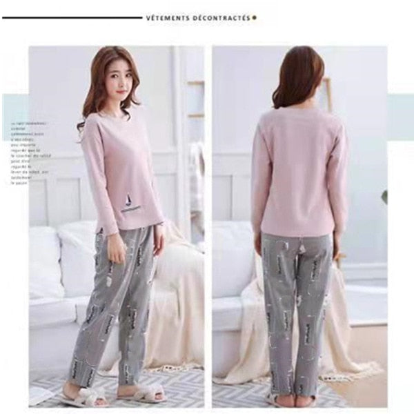 Pure Cotton Pajamas Women&#39;s Spring and Autumn Models Long-sleeved Home Service Women&#39;s Simple Loose Casual Suit Large Size 5XL