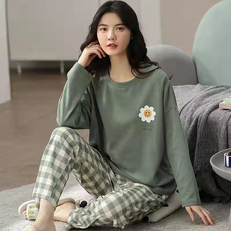 Pure Cotton Pajamas Women&#39;s Spring and Autumn Models Long-sleeved Home Service Women&#39;s Simple Loose Casual Suit Large Size 5XL