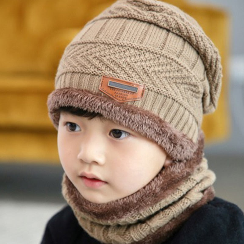 Children Winter Knit Hats Girls Beanie Hat Kids Newest Cap Scarf Set Warm Skull Neck Warmer with Thick Fleece Lined Winter Child