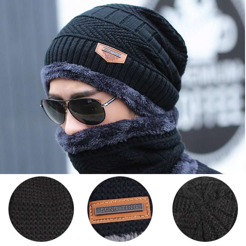 Coral Fleece Scarf Winter Hat Soft Men&#39;s Beanie шапка мужская Warm Hat gorras hombre Knitted Double Layer Cap touca masculina