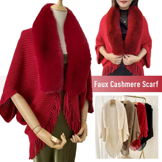 Solid Color Imitation Cashmere Shawl Scarf Knitted Fur Collar Fringed Cape Autumn Winter Warm All-match Chinese Red Accessories