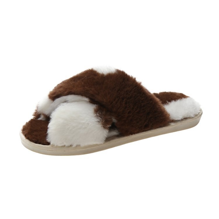 Soft Warm Home Slippers Winter Warm Indoor Shoes Woman Flat Platform Slippers High Quality Furry Faux Fur Slides For Women