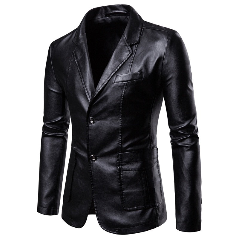 2022 Spring Autumn Fashion New Men&#39;s Lapel Leather Dress Suit Coat / Male Business Casual Pu Blazers Jacket