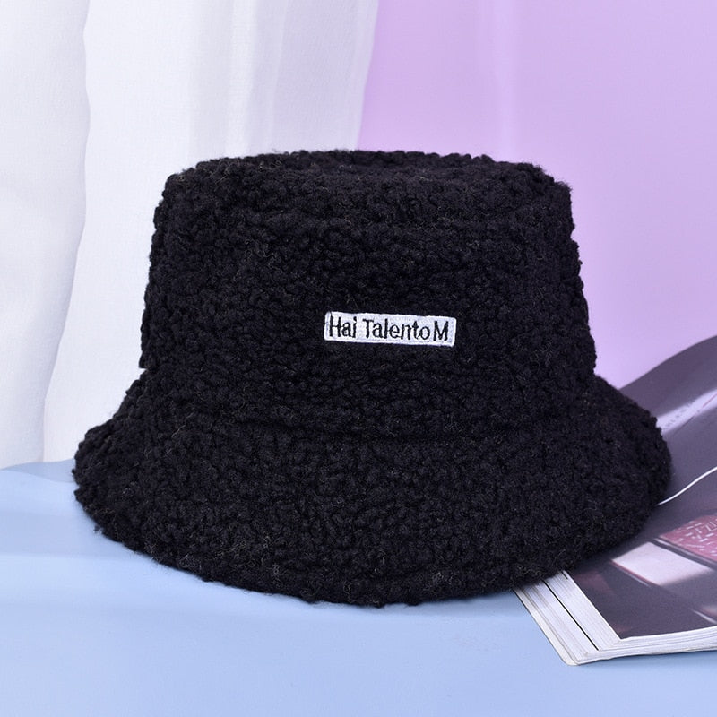 Lamb Faux Fur Bucket Hat Winter Warm Velvet Hats for Women Lady Thicken Bob Panama Outdoor Fisherman Hats Caps Girls