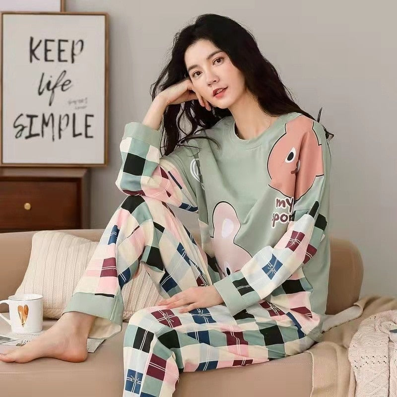 Pure Cotton Pajamas Women&#39;s Spring and Autumn Models Long-sleeved Home Service Women&#39;s Simple Loose Casual Suit Large Size 5XL