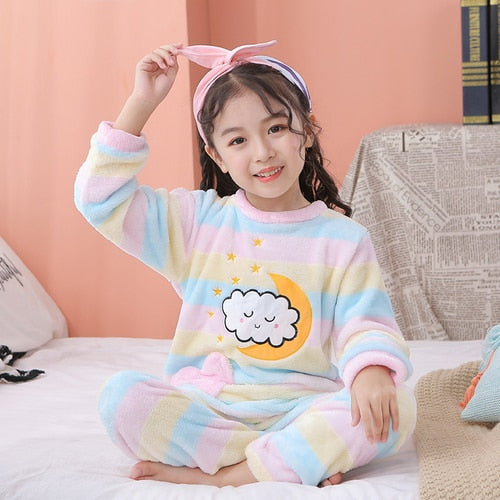 New Flannel Kids Pajamas 2021 Autumn Winter Girl Boy Sleepwear Set Baby Clothes Animal Cartoon Coral Fleece Children&#39;s Pyjamas