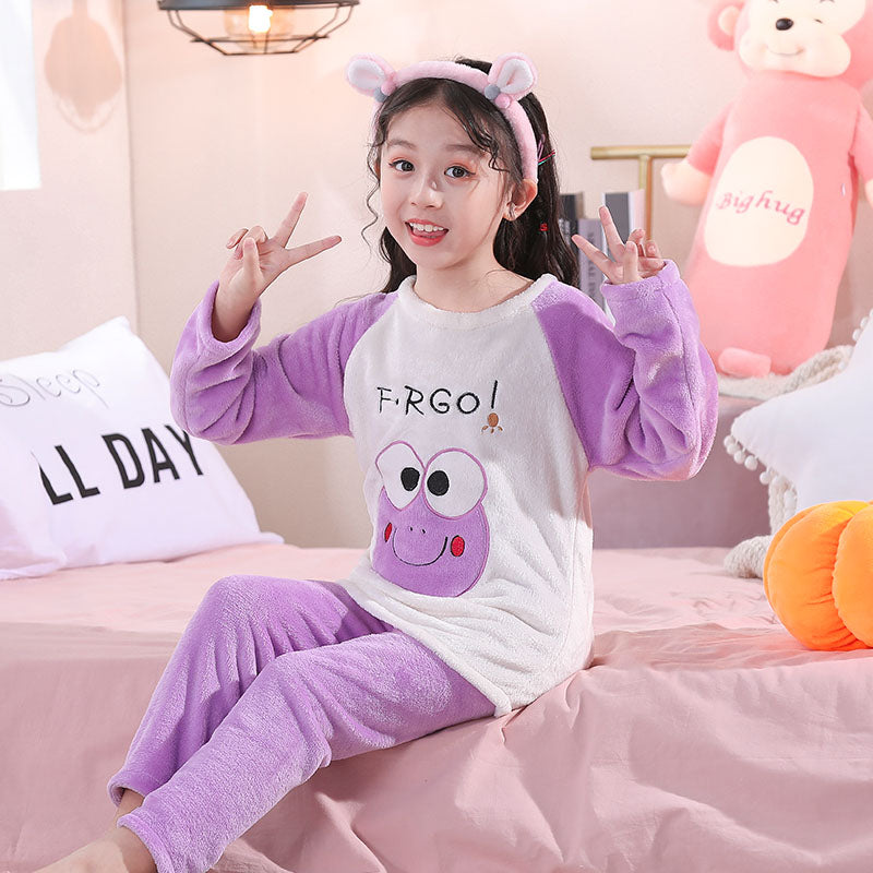 New Flannel Kids Pajamas 2021 Autumn Winter Girl Boy Sleepwear Set Baby Clothes Animal Cartoon Coral Fleece Children&#39;s Pyjamas