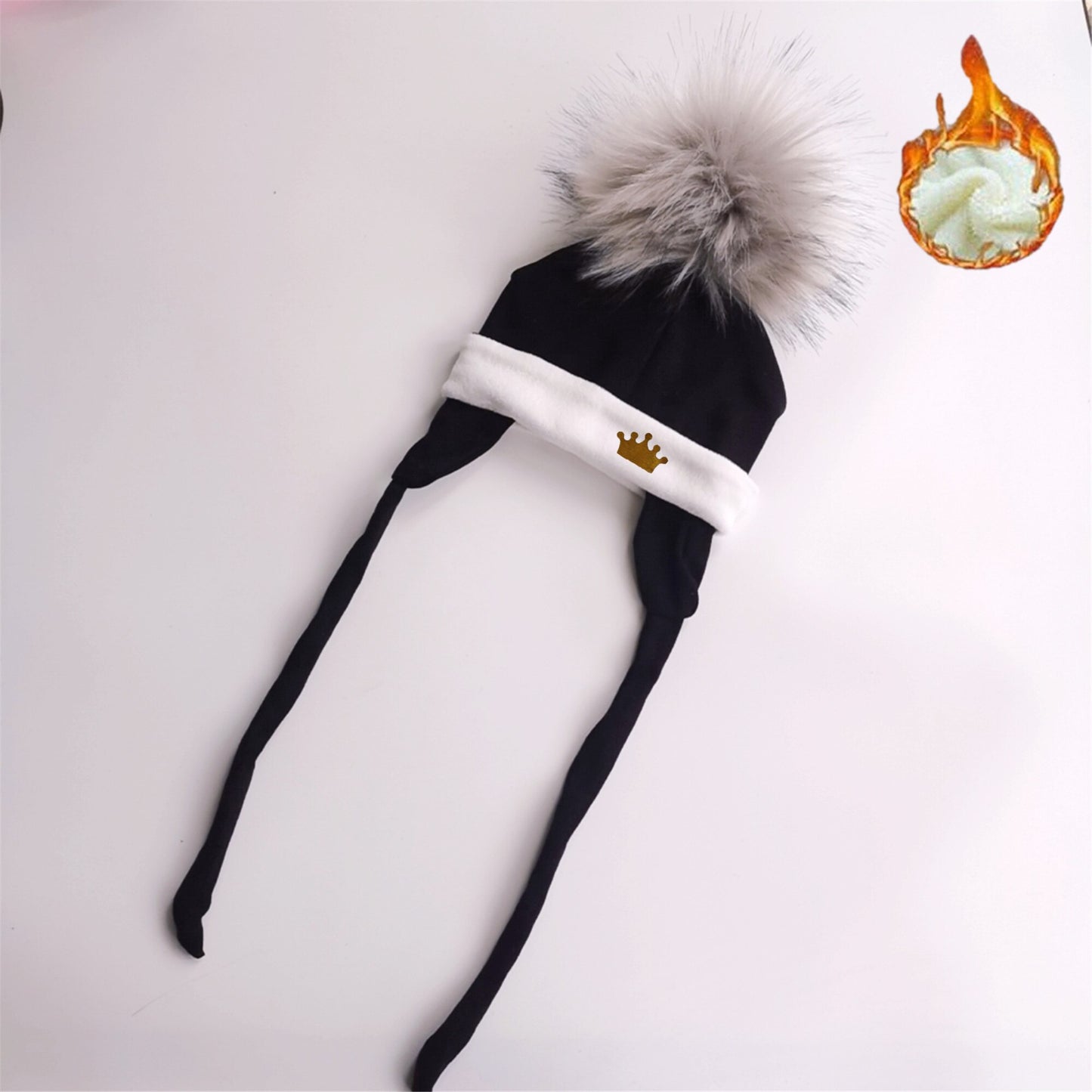 Newborn Baby hat for Boys Girls with ear Warmmer earflap rope Winter Cotton Beanie Pom Pom Bobble crown Hat Cap Hat for Kids boy