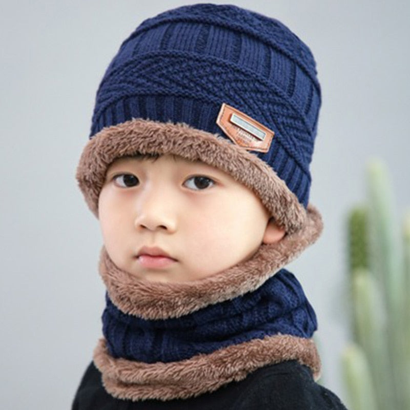 Children Winter Knit Hats Girls Beanie Hat Kids Newest Cap Scarf Set Warm Skull Neck Warmer with Thick Fleece Lined Winter Child