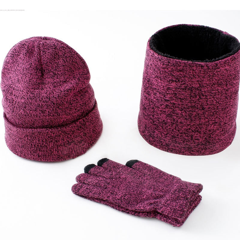 Women Men Winter Warm Hat Scarf Gloves Set Outdoor Keep Warm 3 Pieces Sets Russian Accessories