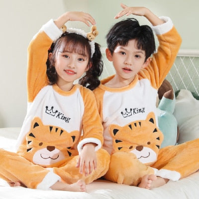 New Flannel Kids Pajamas 2021 Autumn Winter Girl Boy Sleepwear Set Baby Clothes Animal Cartoon Coral Fleece Children&#39;s Pyjamas