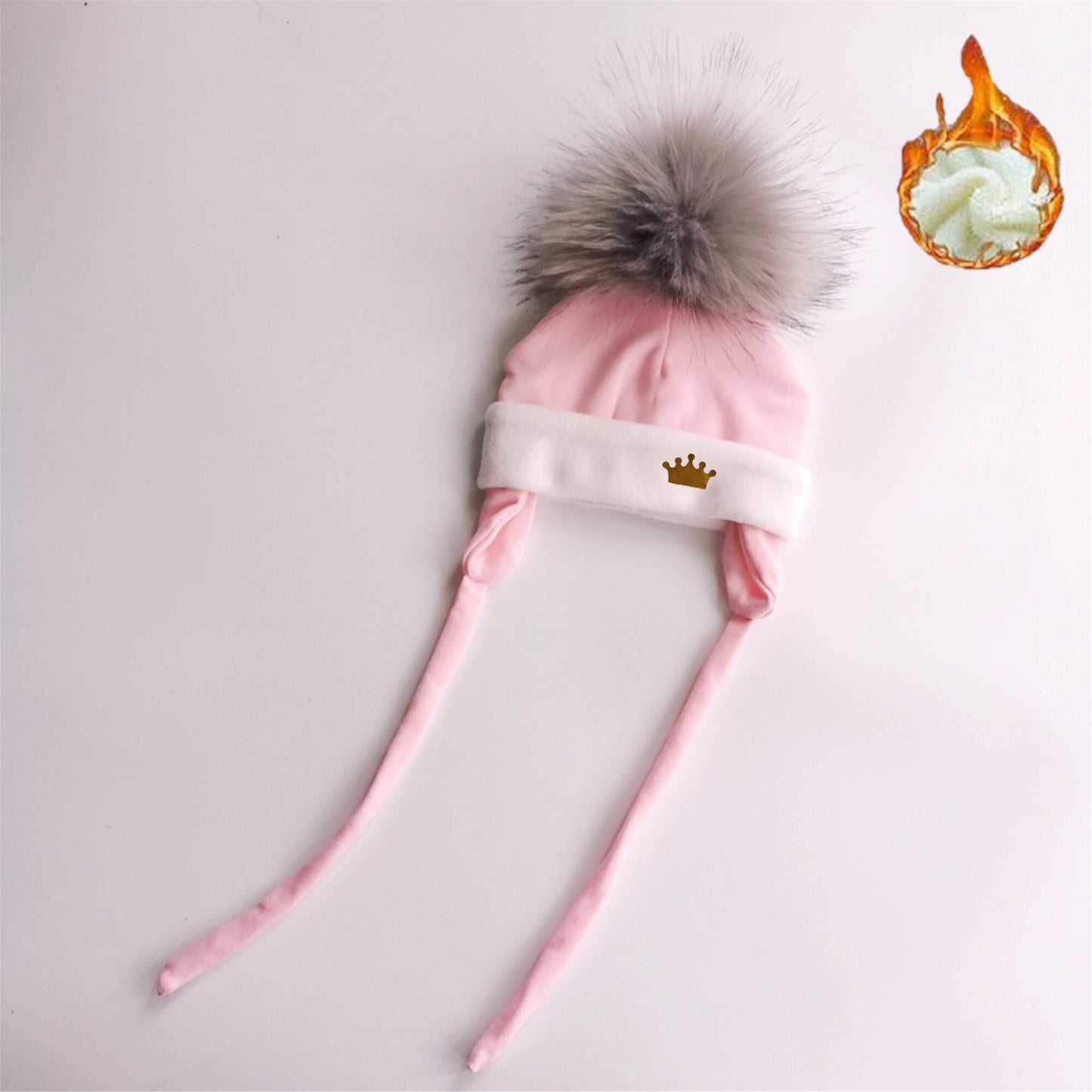 Newborn Baby hat for Boys Girls with ear Warmmer earflap rope Winter Cotton Beanie Pom Pom Bobble crown Hat Cap Hat for Kids boy