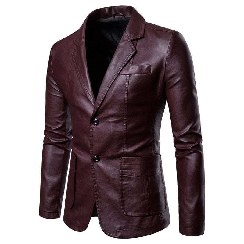 2022 Spring Autumn Fashion New Men&#39;s Lapel Leather Dress Suit Coat / Male Business Casual Pu Blazers Jacket