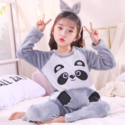 New Flannel Kids Pajamas 2021 Autumn Winter Girl Boy Sleepwear Set Baby Clothes Animal Cartoon Coral Fleece Children&#39;s Pyjamas