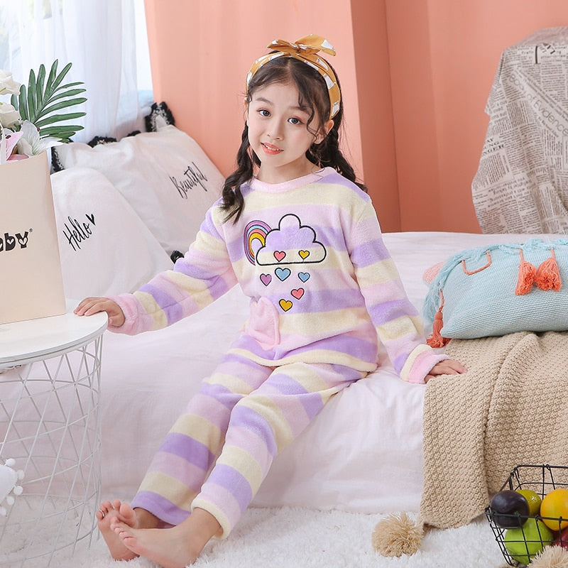 New Flannel Kids Pajamas 2021 Autumn Winter Girl Boy Sleepwear Set Baby Clothes Animal Cartoon Coral Fleece Children&#39;s Pyjamas