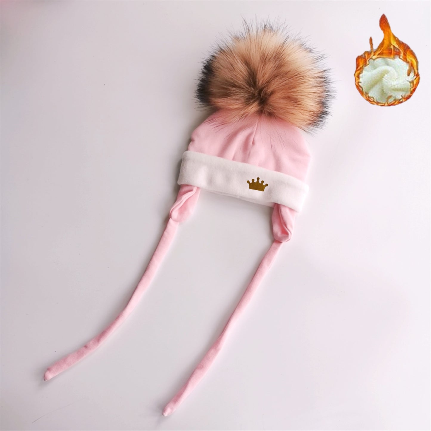 Newborn Baby hat for Boys Girls with ear Warmmer earflap rope Winter Cotton Beanie Pom Pom Bobble crown Hat Cap Hat for Kids boy