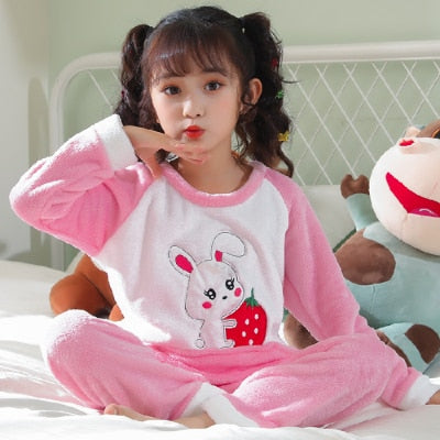 New Flannel Kids Pajamas 2021 Autumn Winter Girl Boy Sleepwear Set Baby Clothes Animal Cartoon Coral Fleece Children&#39;s Pyjamas