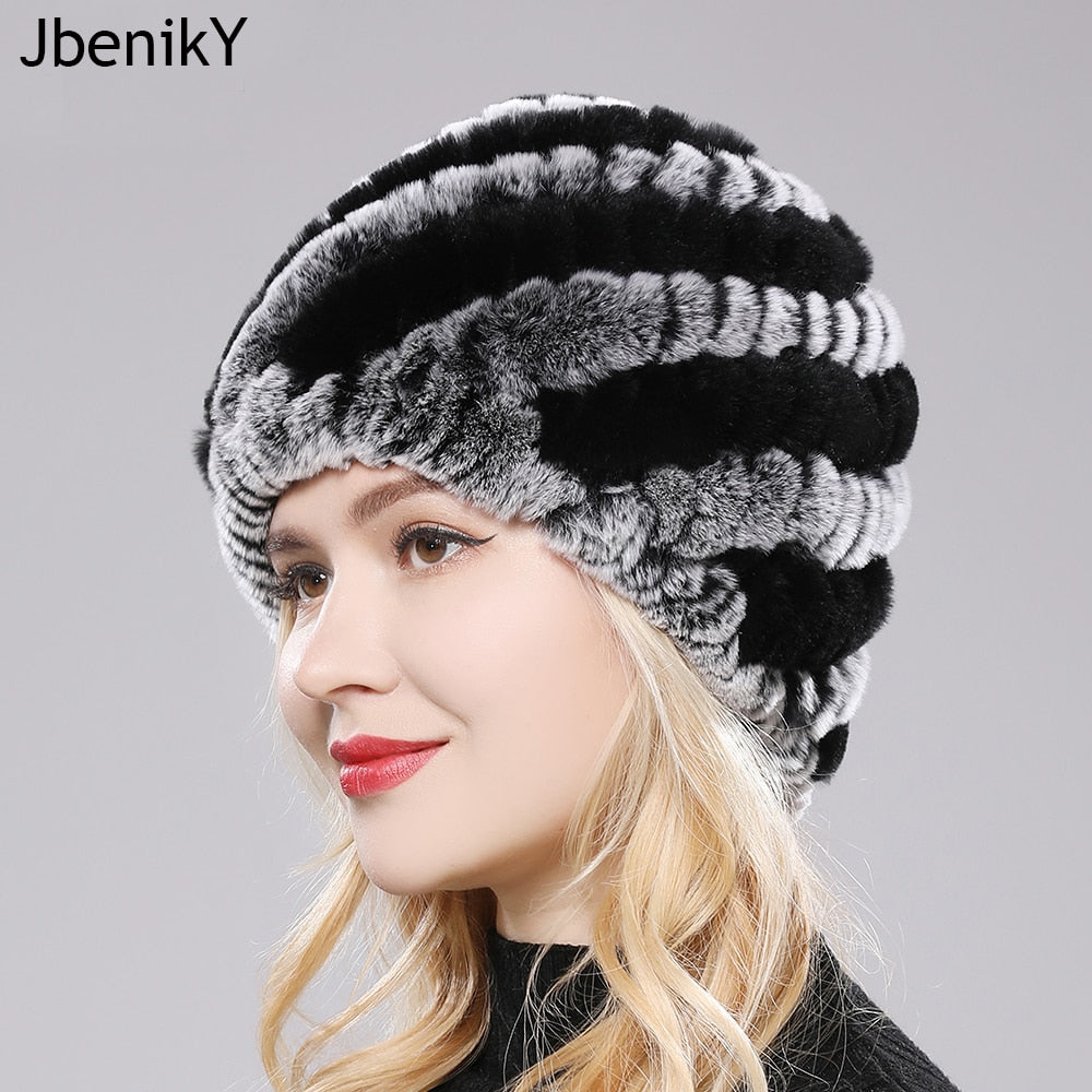 Women Winter Warm Real Rex Rabbit Fur Hat Snow Cap Winter Hats for Women Girls Real Fur Knit Skullies Beanies Natural Fluffy Hat