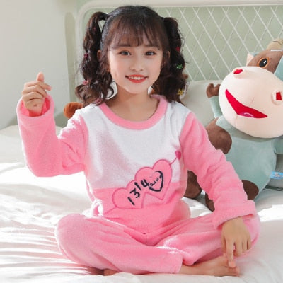 New Flannel Kids Pajamas 2021 Autumn Winter Girl Boy Sleepwear Set Baby Clothes Animal Cartoon Coral Fleece Children&#39;s Pyjamas