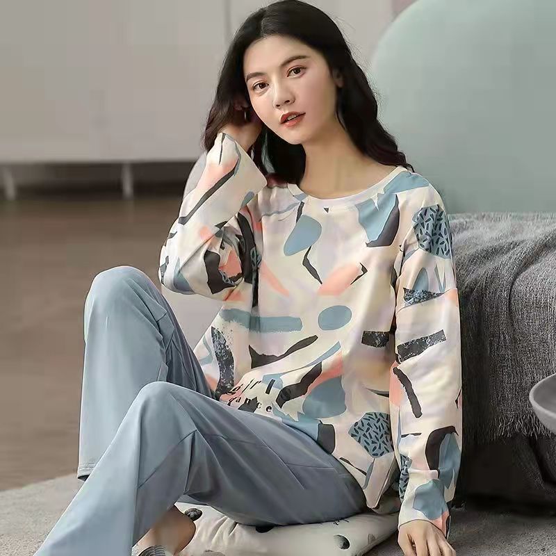 Pure Cotton Pajamas Women&#39;s Spring and Autumn Models Long-sleeved Home Service Women&#39;s Simple Loose Casual Suit Large Size 5XL