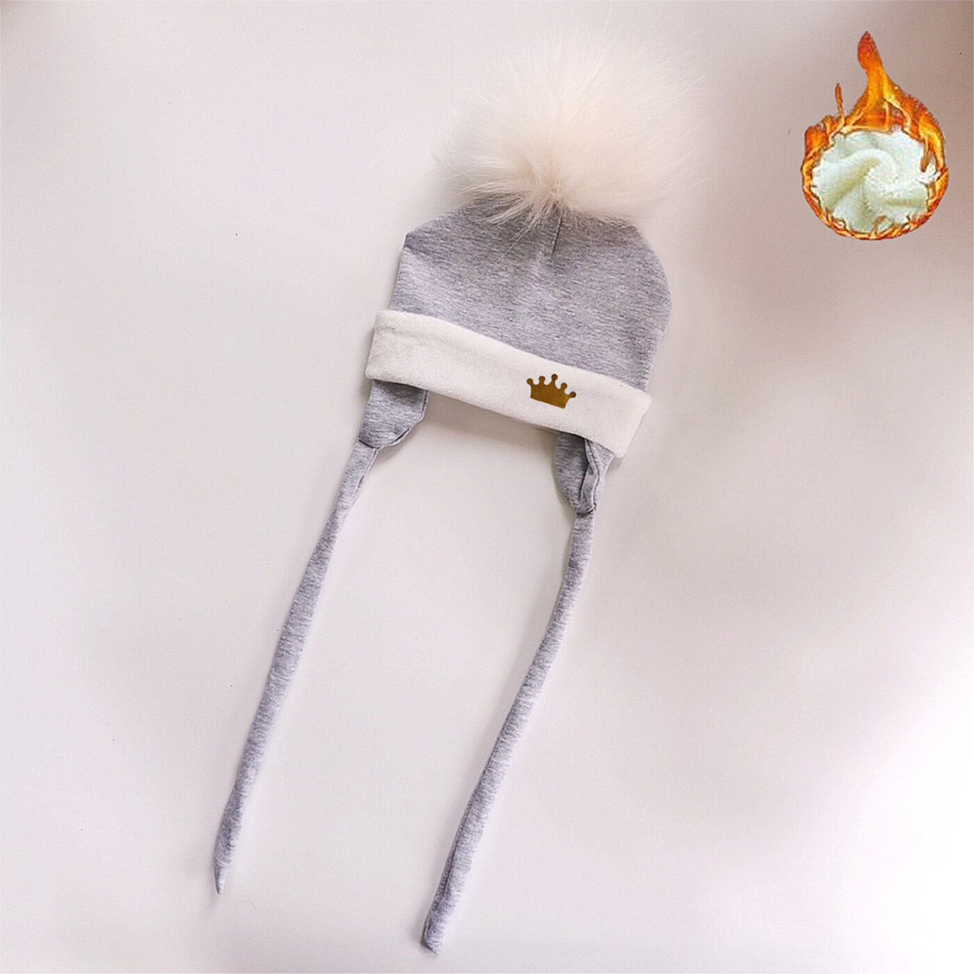 Newborn Baby hat for Boys Girls with ear Warmmer earflap rope Winter Cotton Beanie Pom Pom Bobble crown Hat Cap Hat for Kids boy