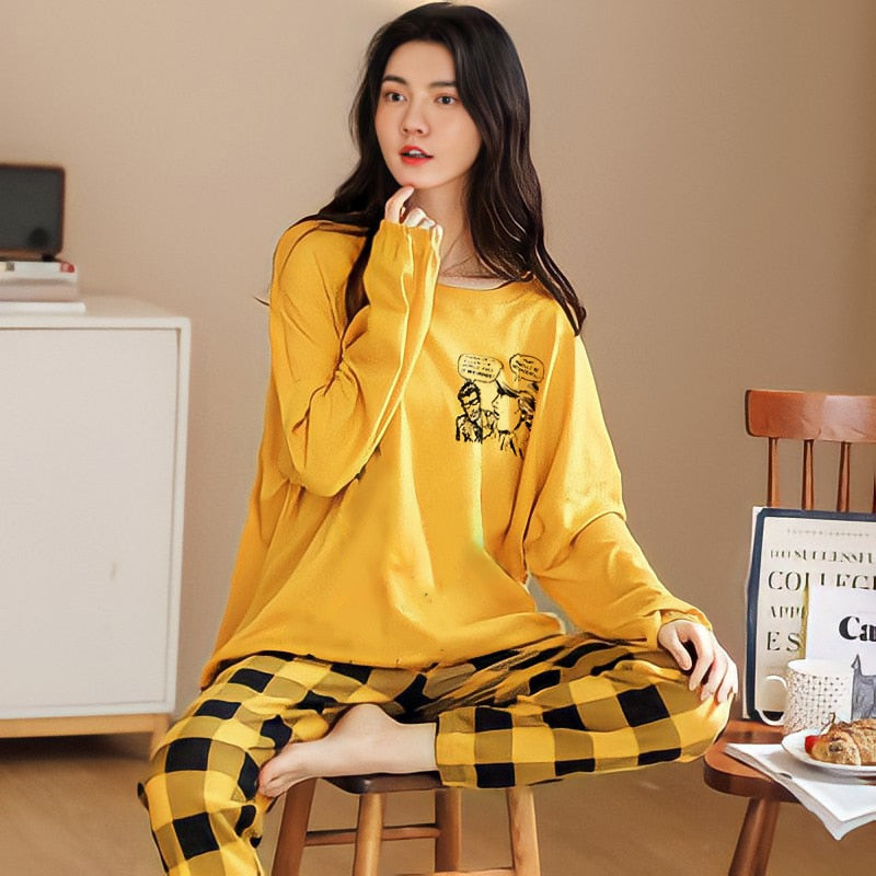 Pure Cotton Pajamas Women&#39;s Spring and Autumn Models Long-sleeved Home Service Women&#39;s Simple Loose Casual Suit Large Size 5XL