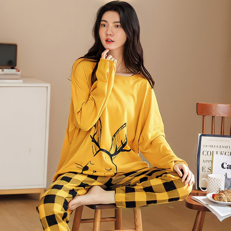 Pure Cotton Pajamas Women&#39;s Spring and Autumn Models Long-sleeved Home Service Women&#39;s Simple Loose Casual Suit Large Size 5XL