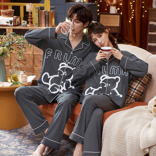 Spring Autumn Couple Pyjamas Cotton Pj Pajamas Set Women Leisure Sleepwear Pajama Sets Pijamas Mujer Men Pyjamas Home Clothing