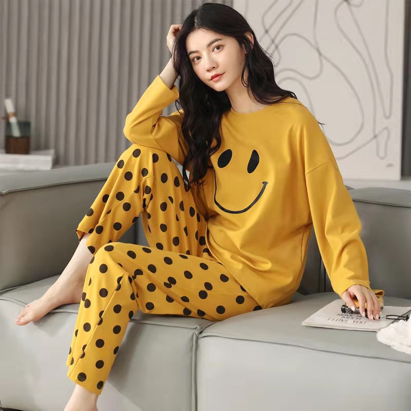 Pure Cotton Pajamas Women&#39;s Spring and Autumn Models Long-sleeved Home Service Women&#39;s Simple Loose Casual Suit Large Size 5XL