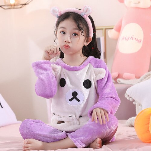 New Flannel Kids Pajamas 2021 Autumn Winter Girl Boy Sleepwear Set Baby Clothes Animal Cartoon Coral Fleece Children&#39;s Pyjamas