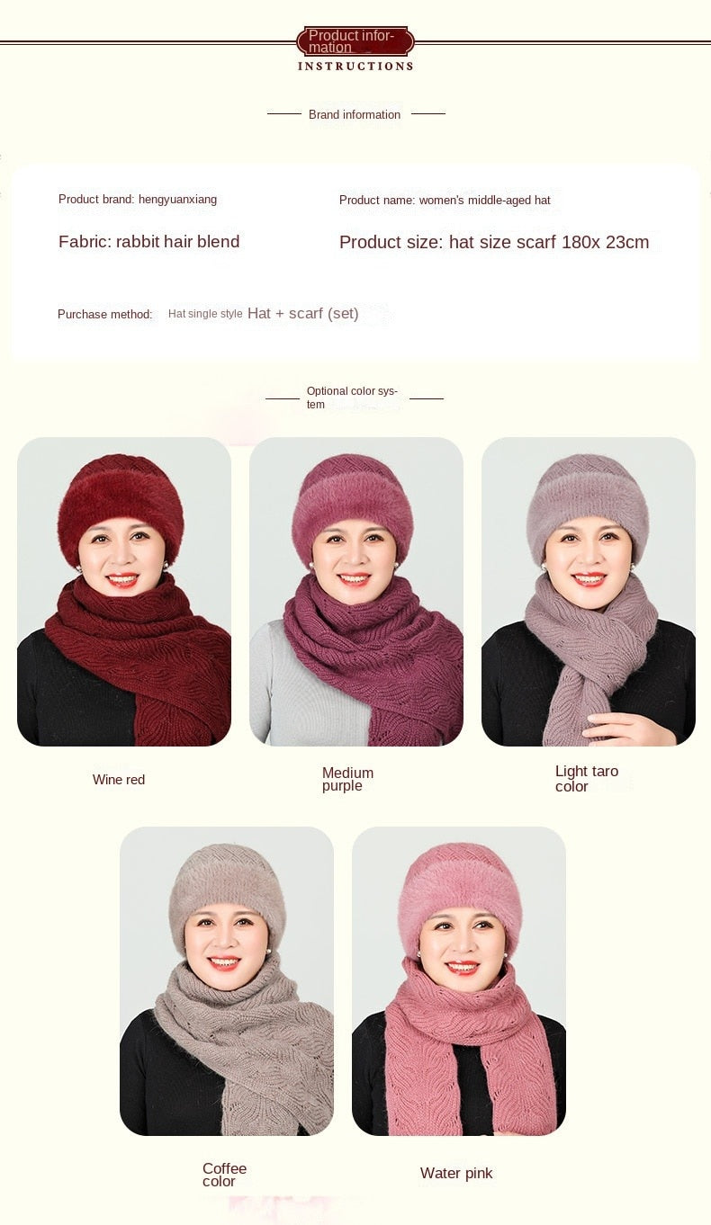 Old Lady Hat Women&#39;s Autumn  Winter Scarf Set Thermal Cotton Windproof Knitted Woolen Cap for Middle-Aged Mother Grandma Grandm