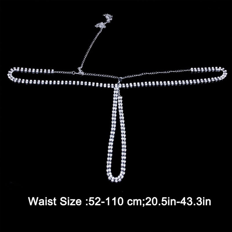 Stonefans Sexy Rhinestone Thong Waist Body Chain Bikini for Women Summer Double Layer Chain Thong Panties Nightclub Jewelry