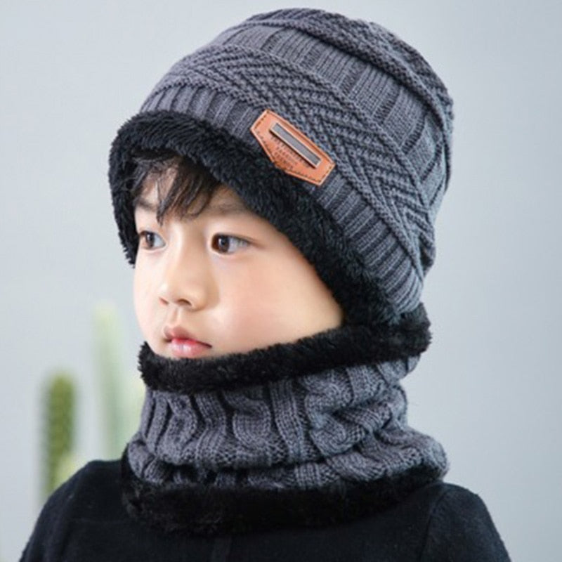 Children Winter Knit Hats Girls Beanie Hat Kids Newest Cap Scarf Set Warm Skull Neck Warmer with Thick Fleece Lined Winter Child