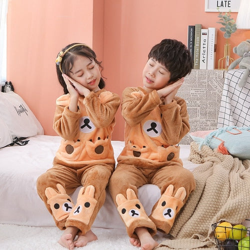 New Flannel Kids Pajamas 2021 Autumn Winter Girl Boy Sleepwear Set Baby Clothes Animal Cartoon Coral Fleece Children&#39;s Pyjamas