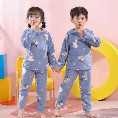 New Flannel Kids Pajamas 2021 Autumn Winter Girl Boy Sleepwear Set Baby Clothes Animal Cartoon Coral Fleece Children&#39;s Pyjamas