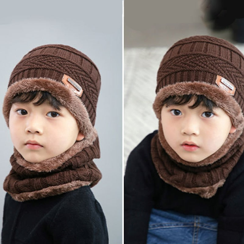 Children Winter Knit Hats Girls Beanie Hat Kids Newest Cap Scarf Set Warm Skull Neck Warmer with Thick Fleece Lined Winter Child